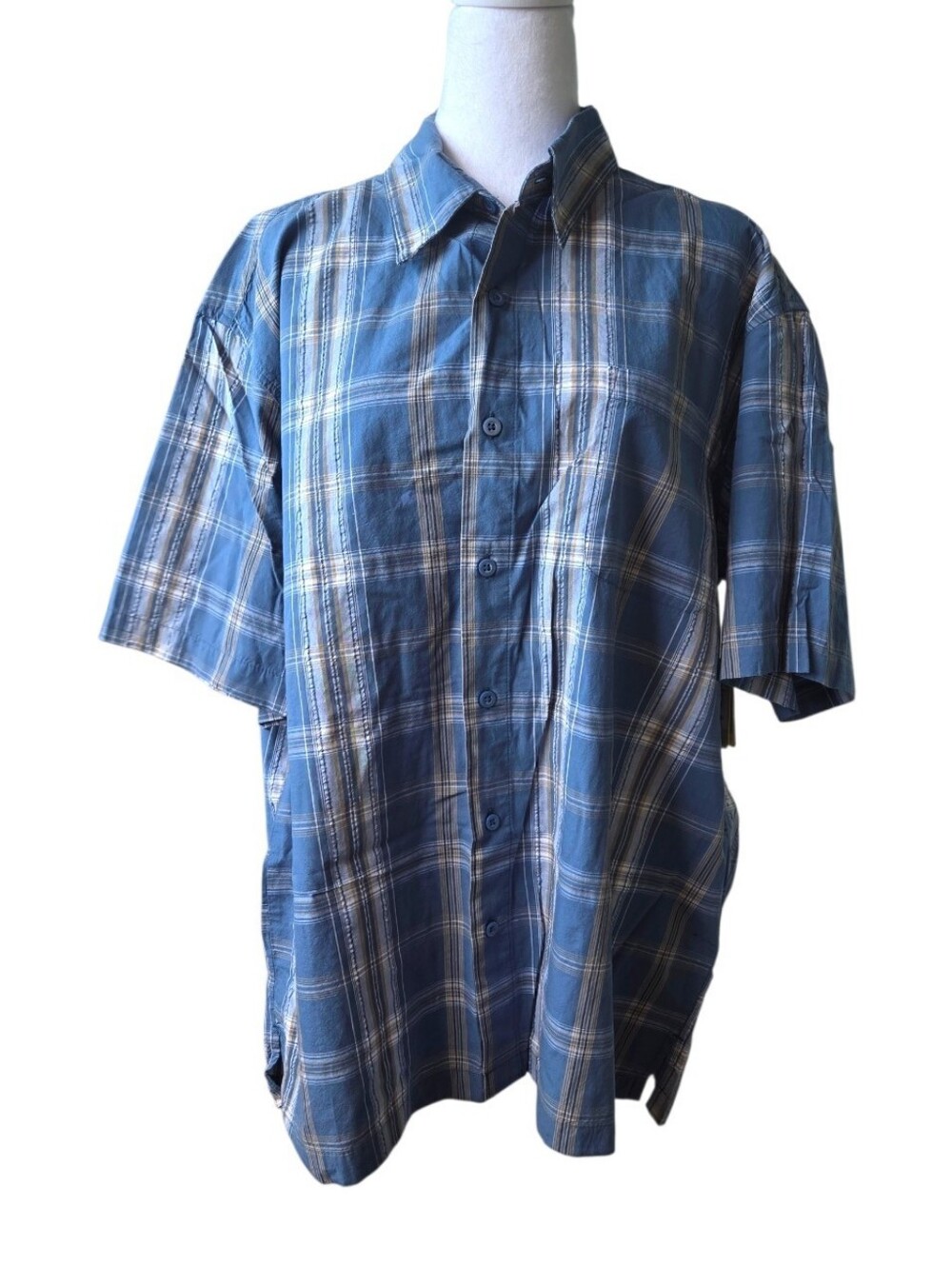 NorthCrest Classic Mens Size Large Blue/Beige Check Button Down Shirt